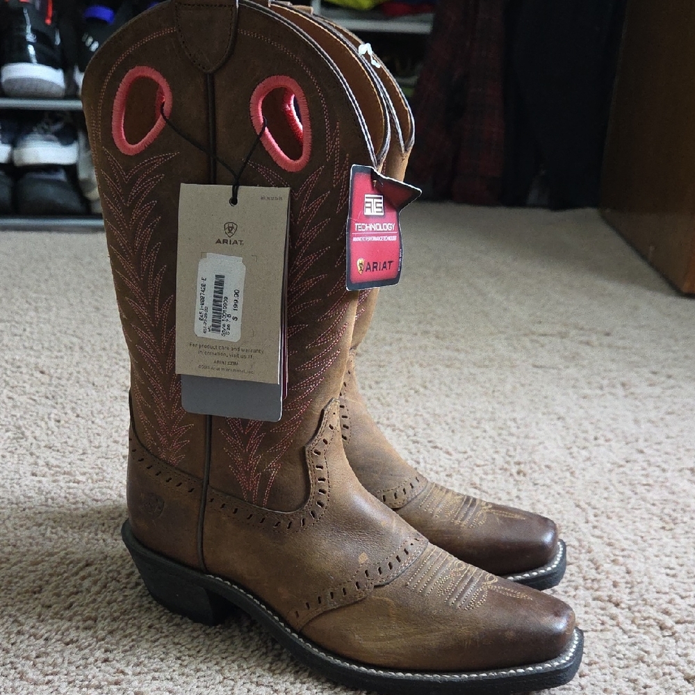 Ariat Tan Western Boots with Pink Details